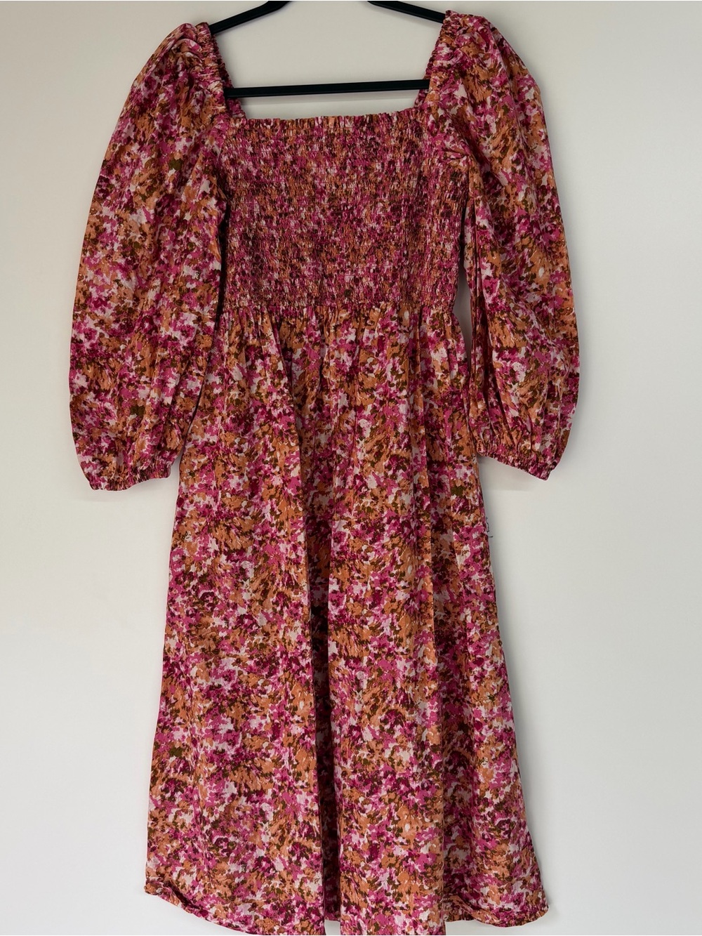 J. Crew Smocked Puff Sleeves Pink and Orange Floral dress - Picture 2 of 7